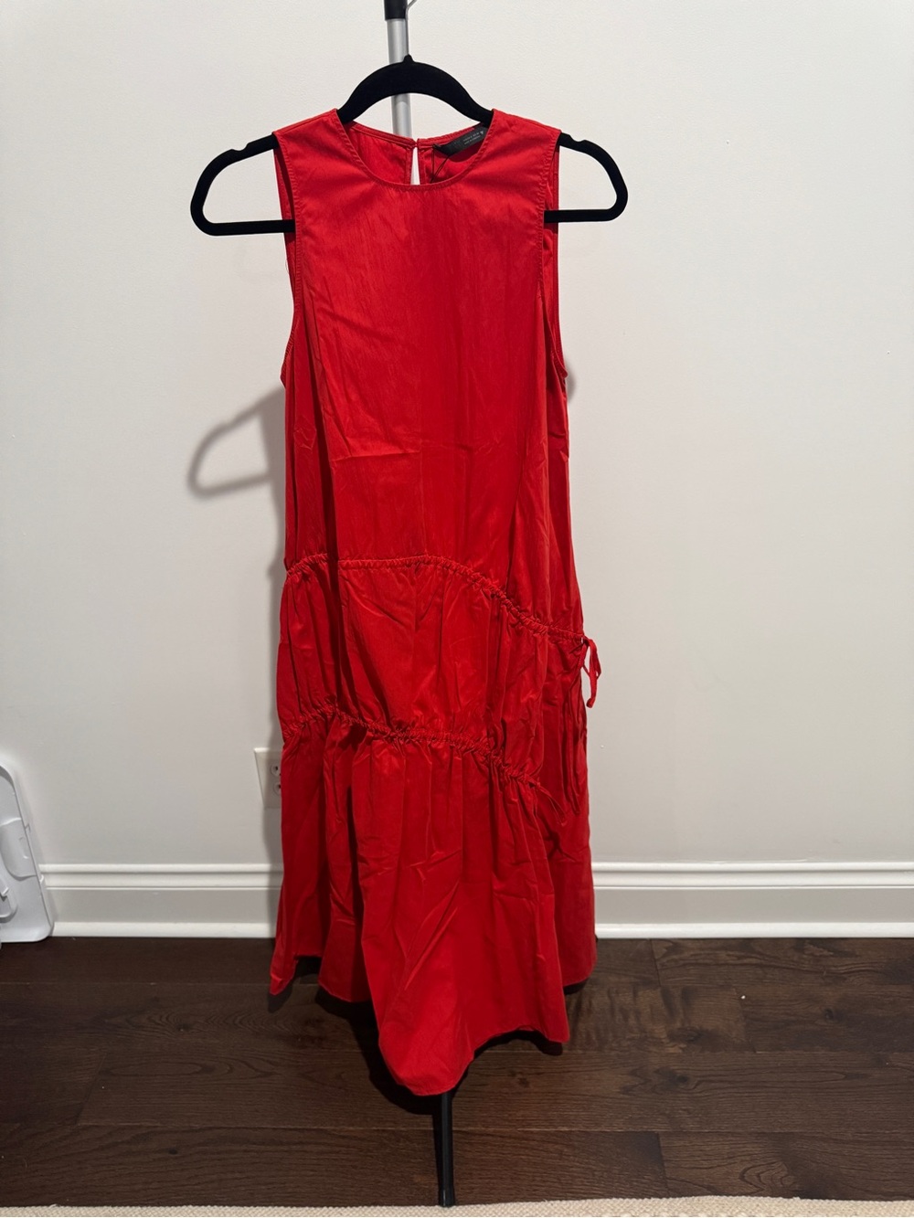 Zara Bright Red Sleeveless Tiered Dress